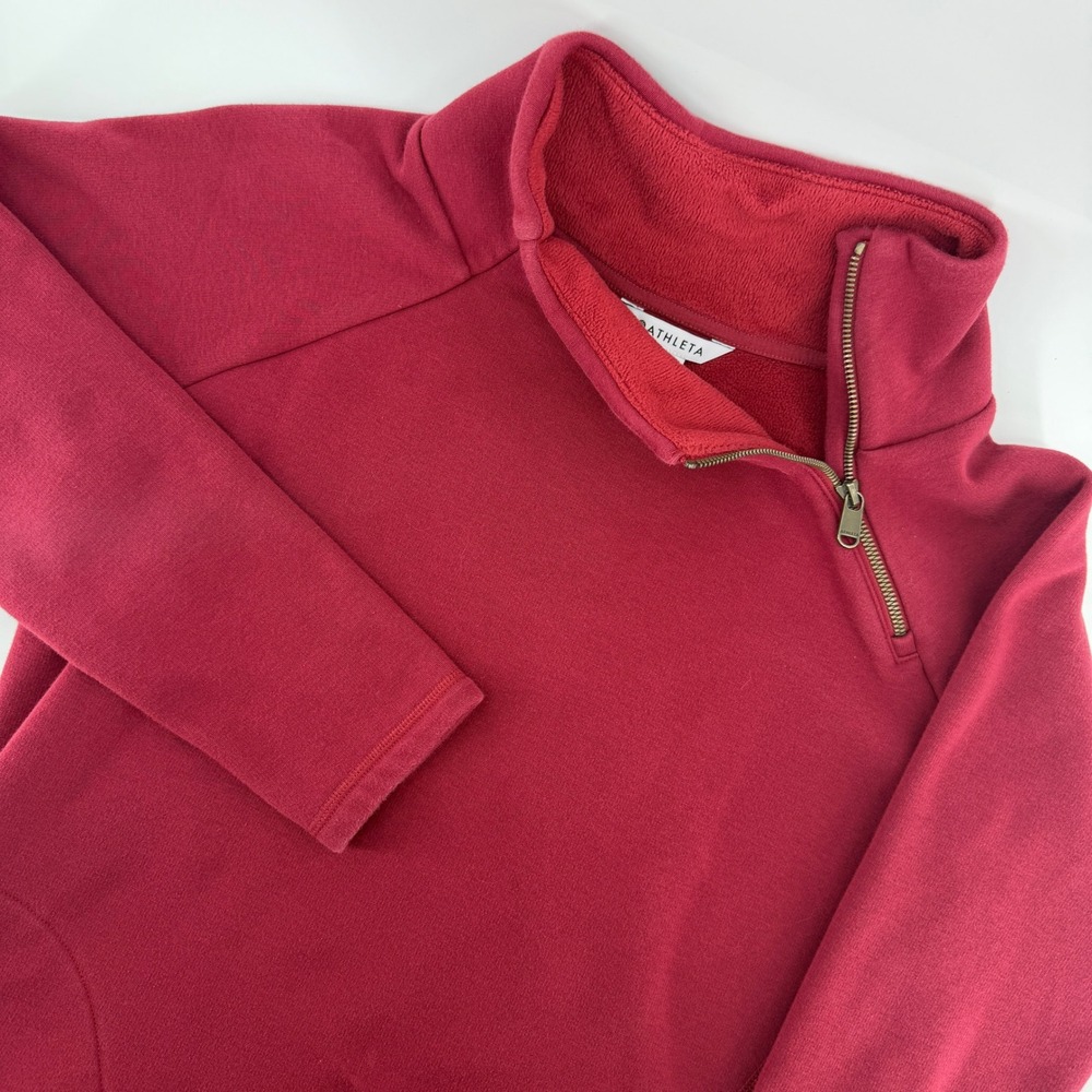 Athleta Asym Cybele Pullover Women M Red Asymmetrical 1/4 Zip Fleece Thumbhole